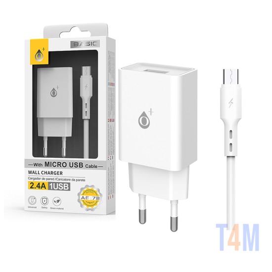 Cargador de Pared EU OnePlus A6173 con Cable Micro 1 USB 5V/2,4A Blanco